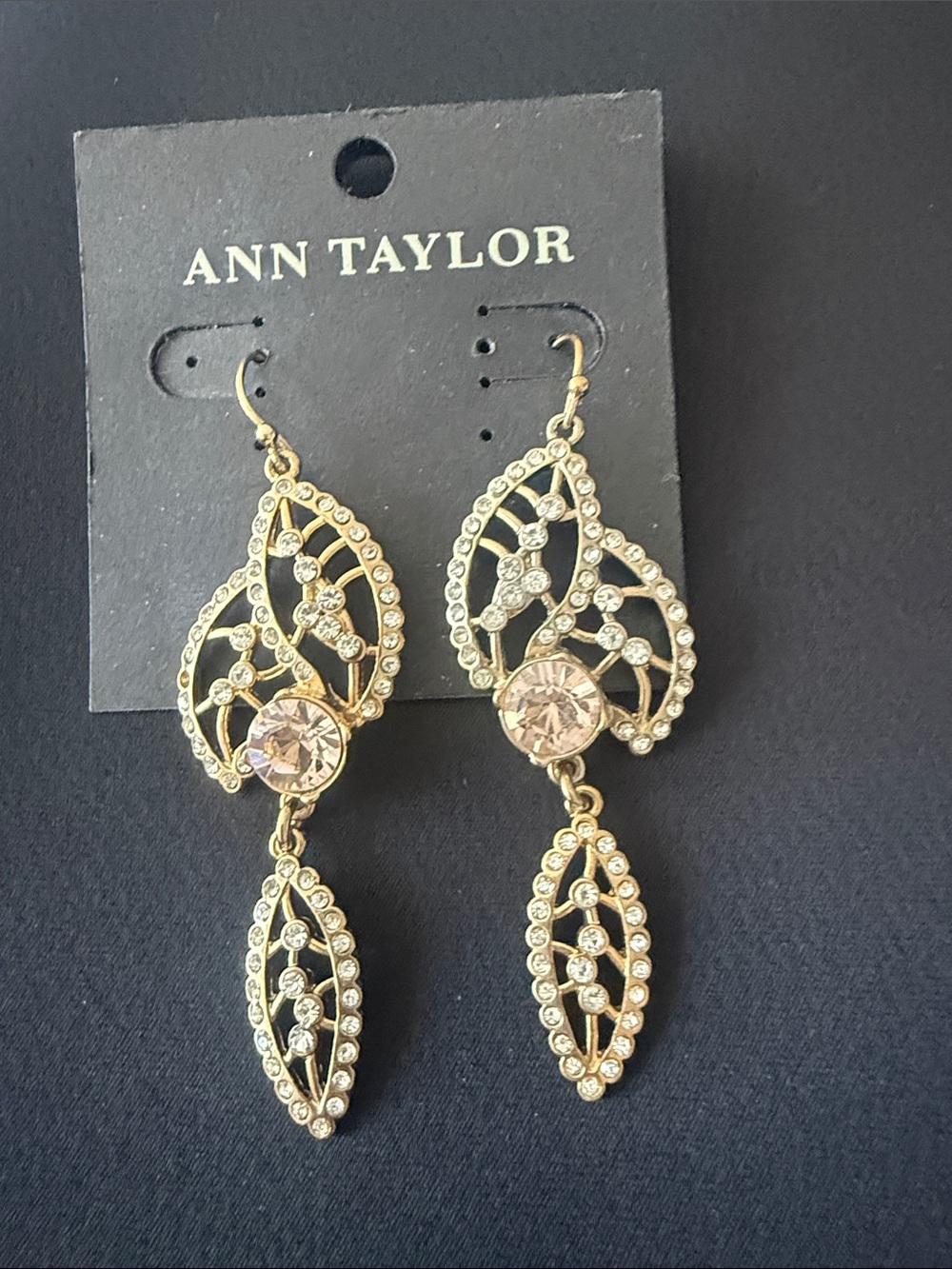Ann Taylor Gold-tone Drop Earrings with Blush and Clear Crystals